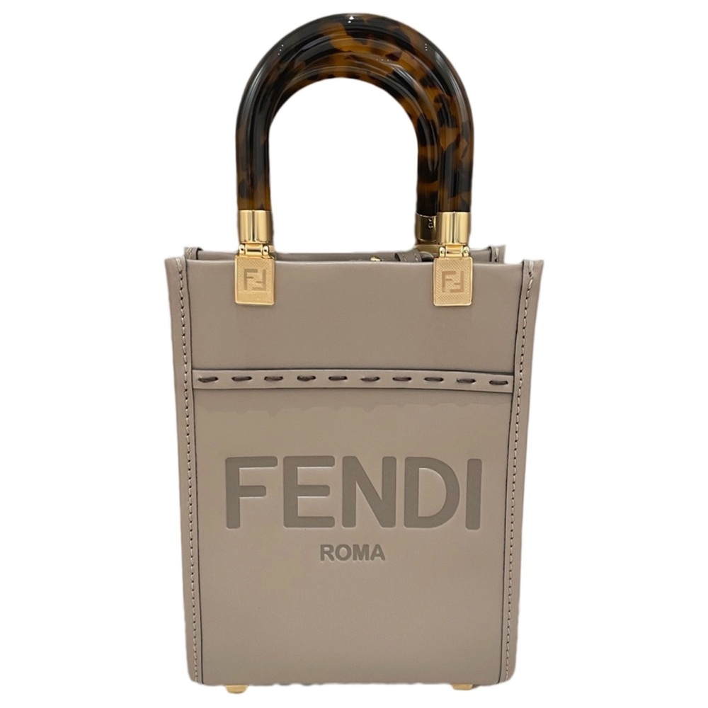 Fendi Roma Gray Handbag with Tortoiseshell Handle‎